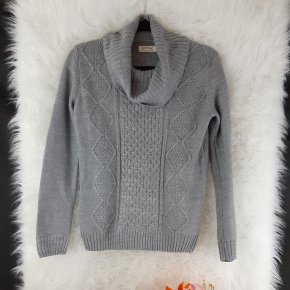 Faded Glory Sweaters - Faded Glory Grey and Metallic  Cowl Neck Sweater